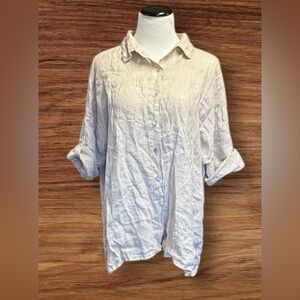 EUC M Made in Italy Beige Linen Oversized Button Up Top Size L